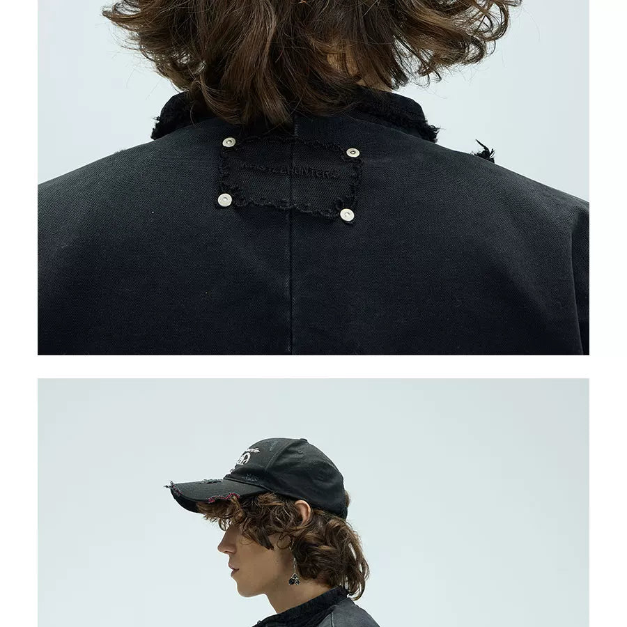 Long Brim Red Embroidered Distressed Cap