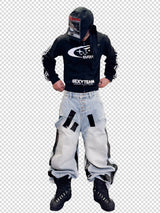 Washed Destroyed Black Tape Patched Jeans