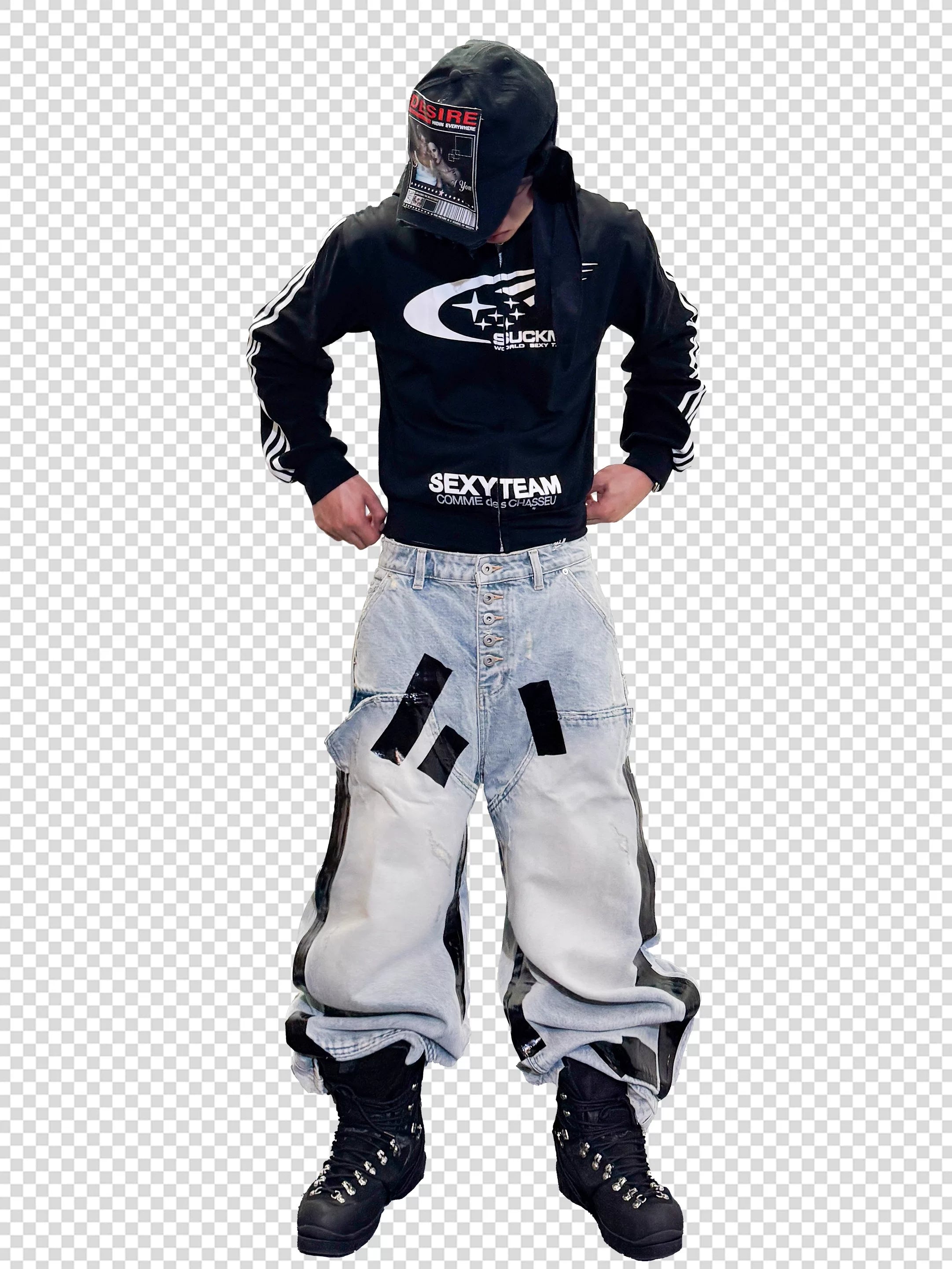 Washed Destroyed Black Tape Patched Jeans