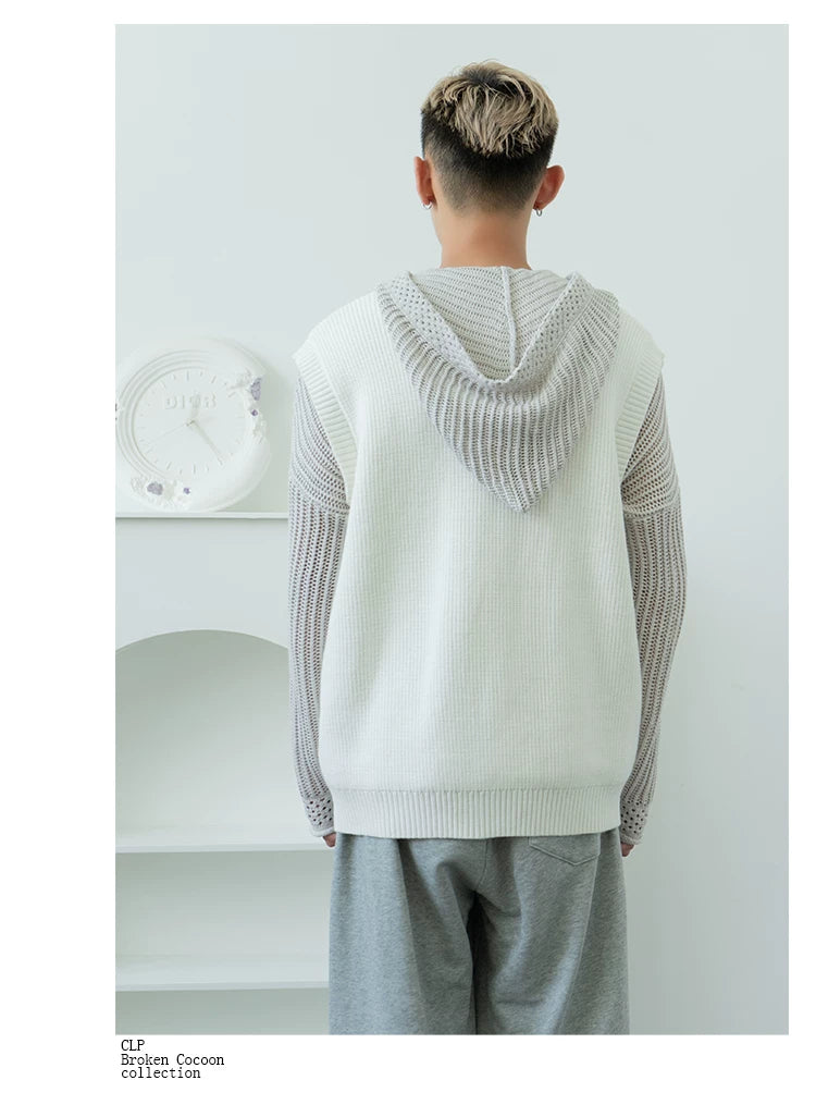 Men's Black-White Number Embroidered Knit Vest