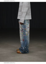 Y2K Cartoon-Printed Chain Wide-Leg Jeans