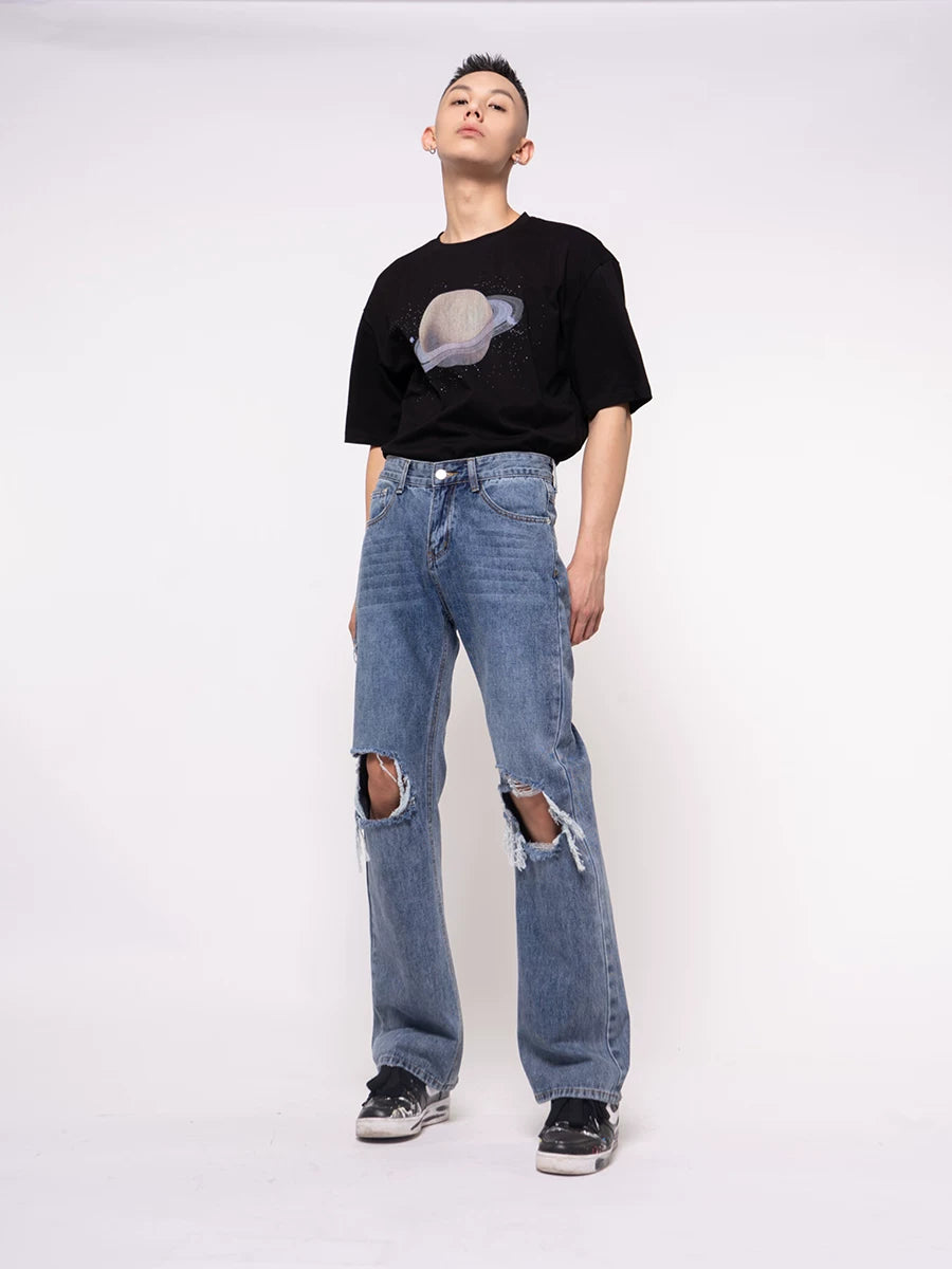 Men's Loose Straight Distressed Vintage Jeans