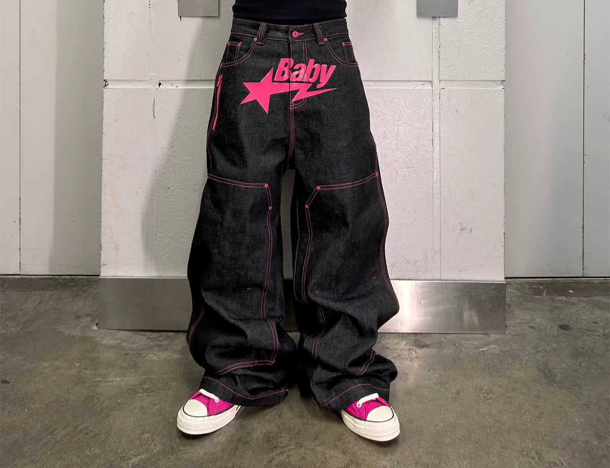 2000s Pink Baby Bootleg Straight Jeans