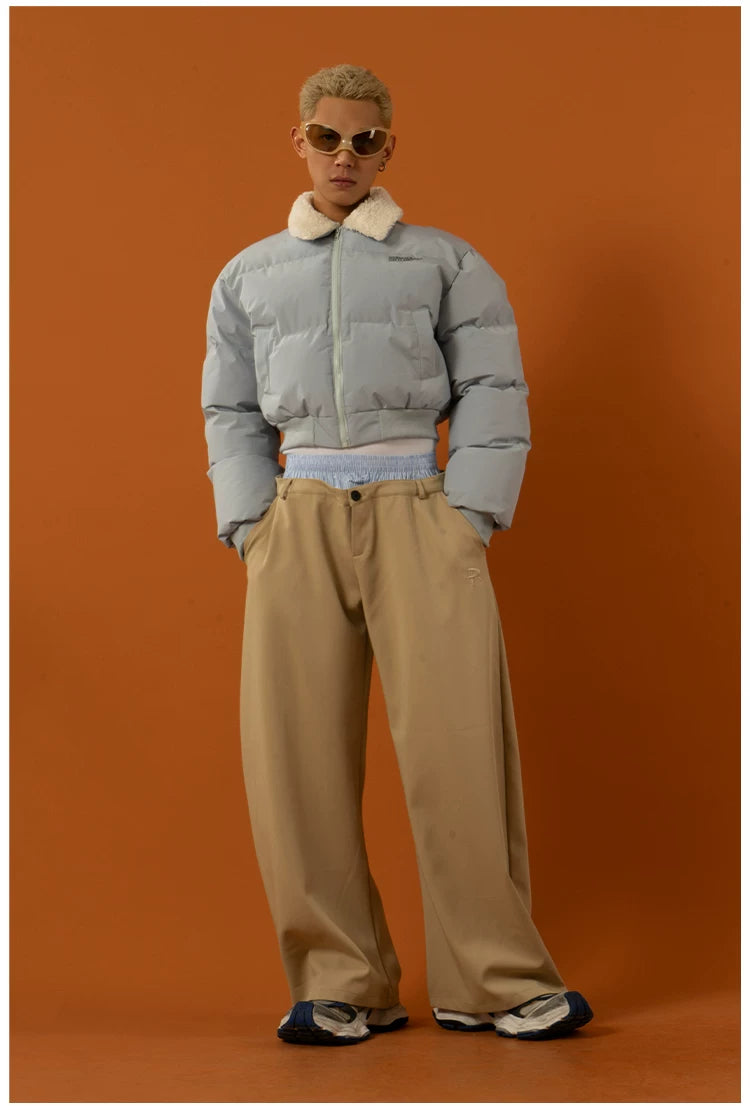 Cropped Collared Faux Shearling Puffer Coat
