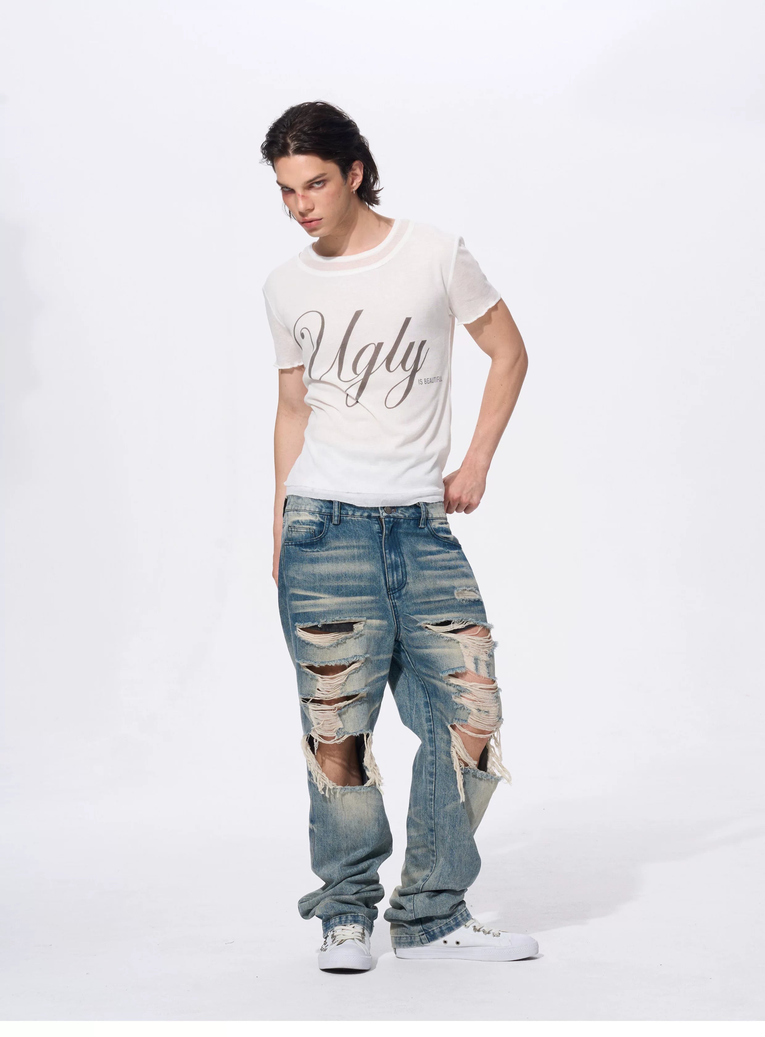 White Men's Twofer Letter Print Tee