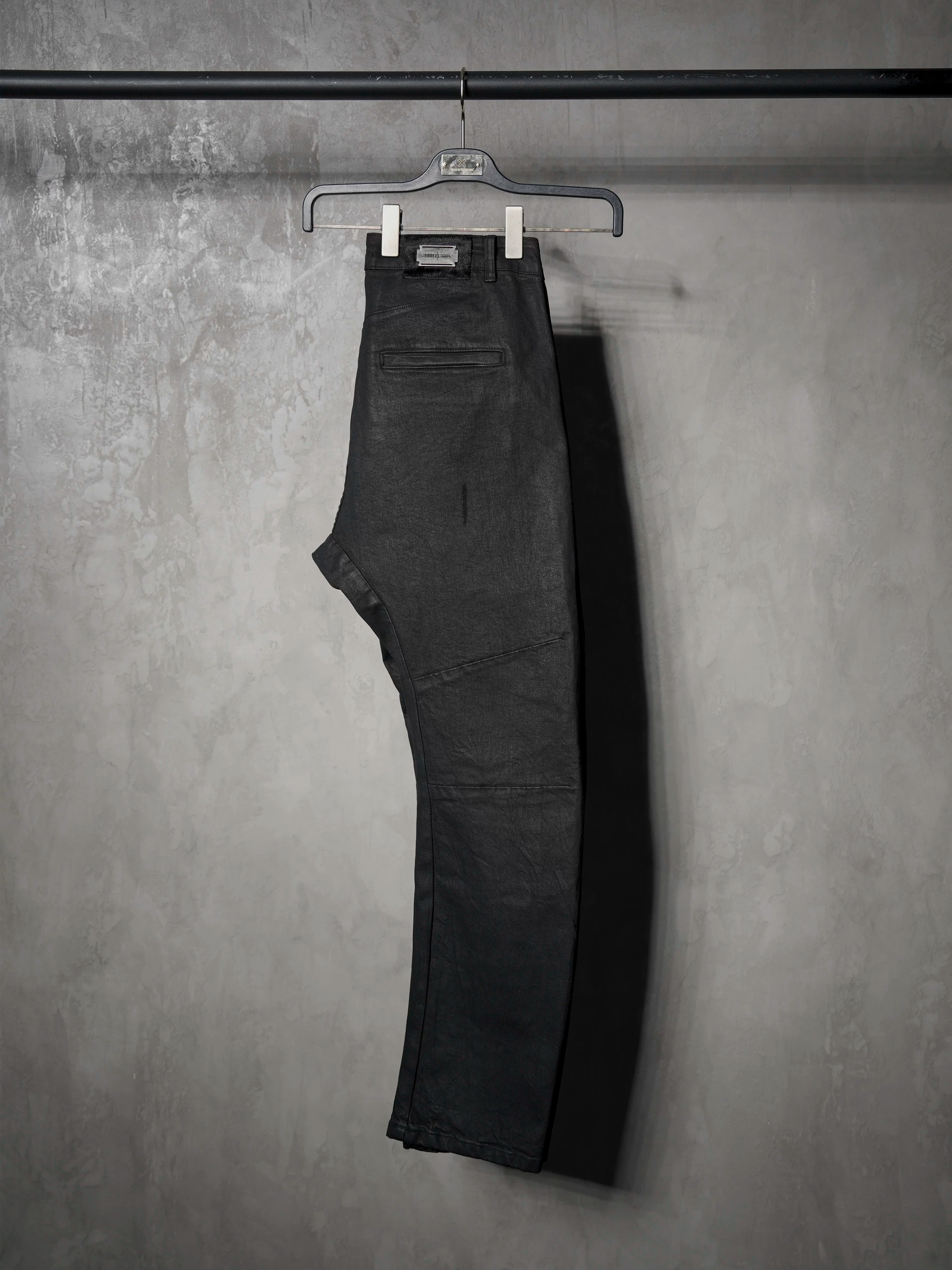 Waxed Distressed Curved Slim Jeans