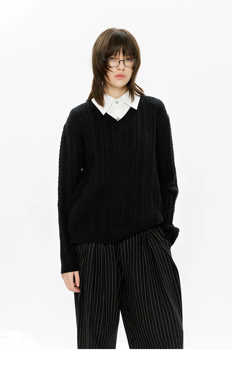 Men's Mock Shirt Collar Cable Sweater