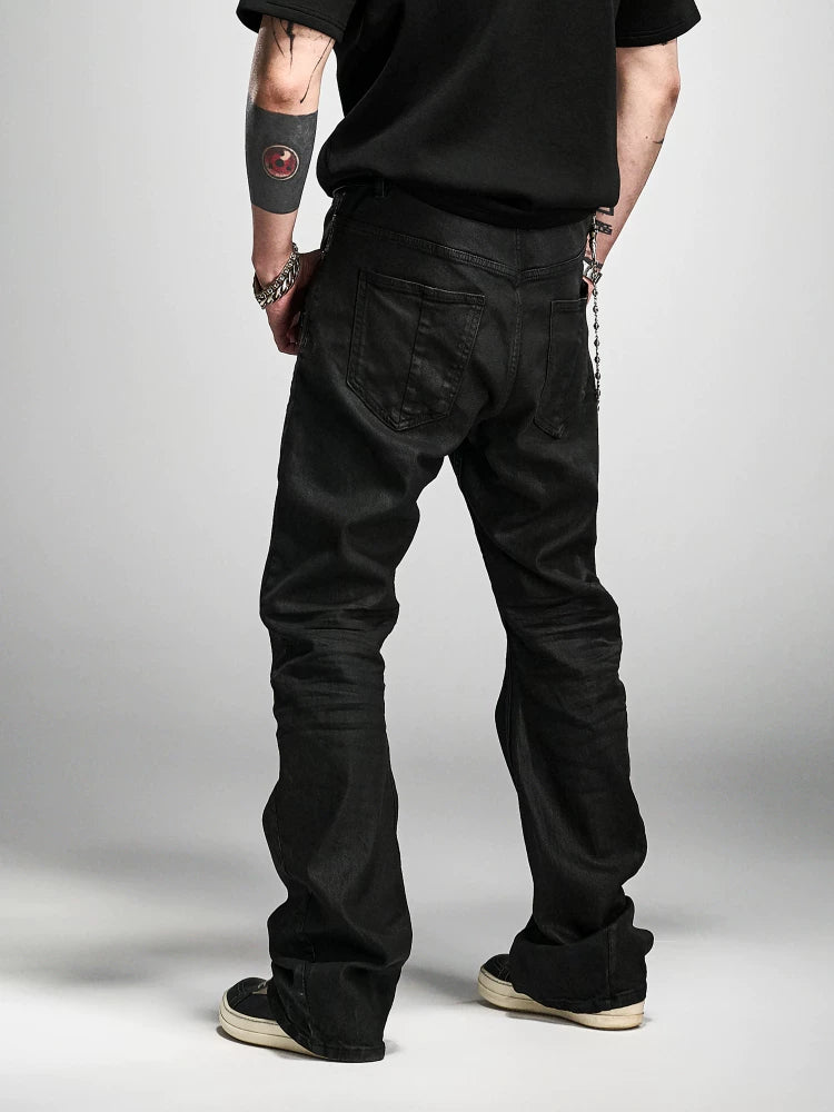 Stacked Curved Coated Waxed Skinny Jeans