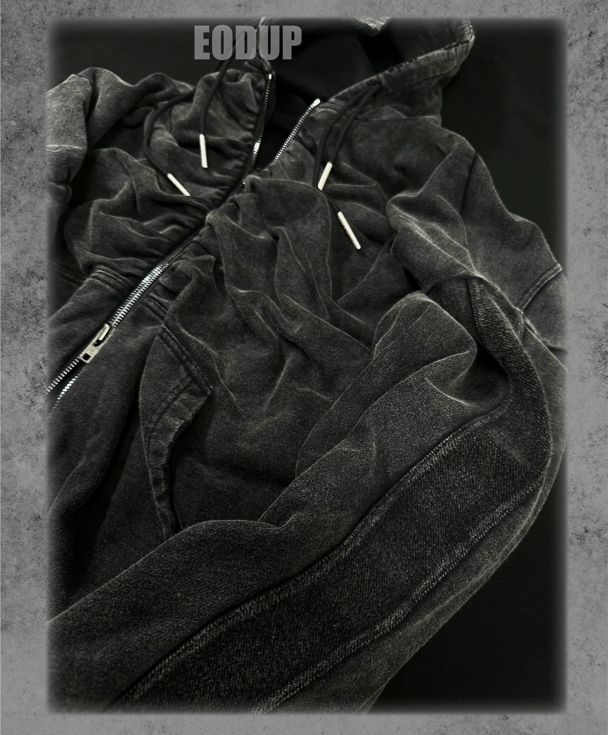 Black Loose Patchwork Zip Hoodie