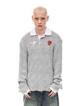 Argyle Knit Wool Blend Polo Sweater