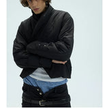 Two-Tone Single-Button Split Turtleneck Down Coat