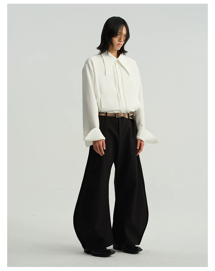 Sharp Collared Striped Pleated Shirt
