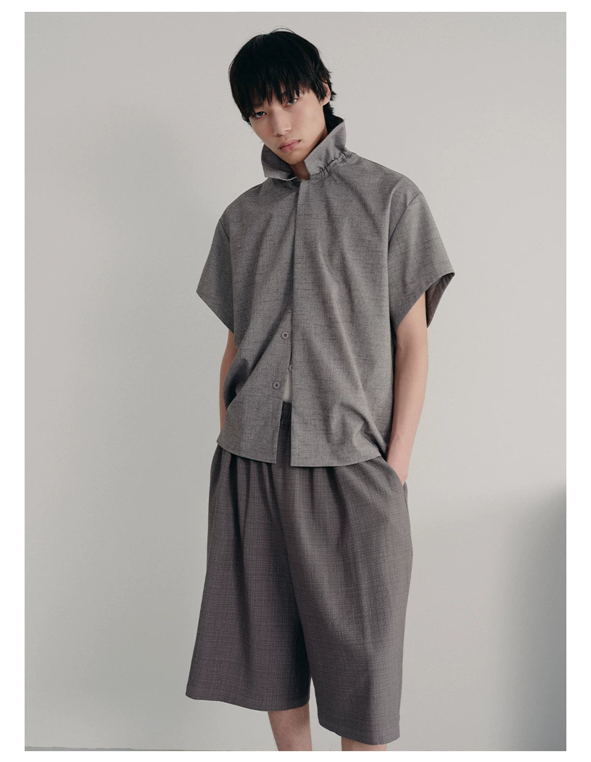Ruffled Collar Cotton Linen Buttoned Shirt