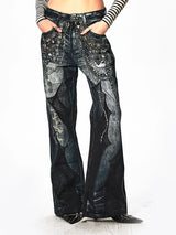 Digital Print Chain Lace Flared Pants