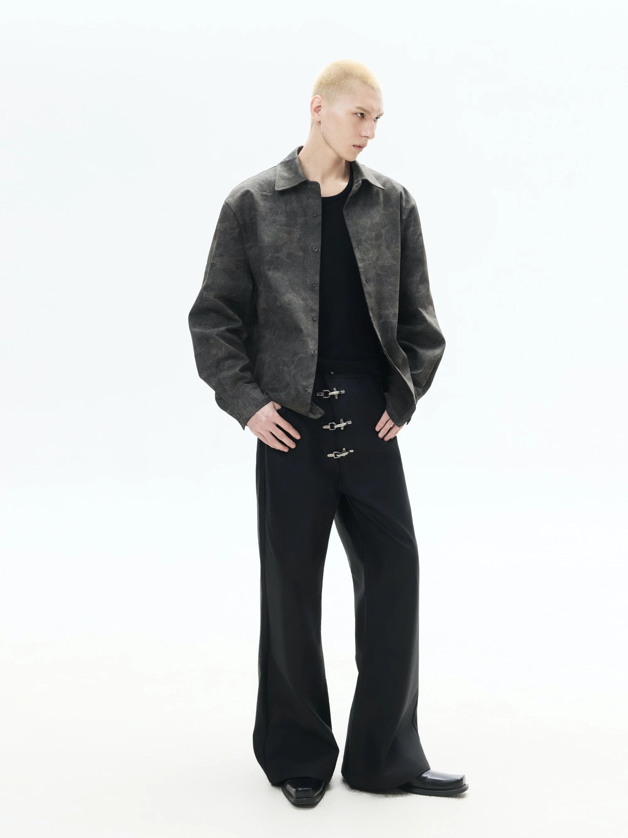 Asymmetrical Flare Waxed Jeans