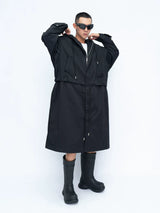 Hooded Long Water-resistant Waist-cinched Trench Coat