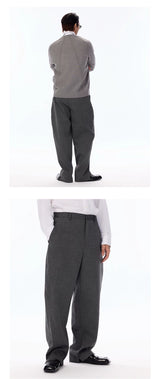 Grey Pinstripe Wool Blend Trousers