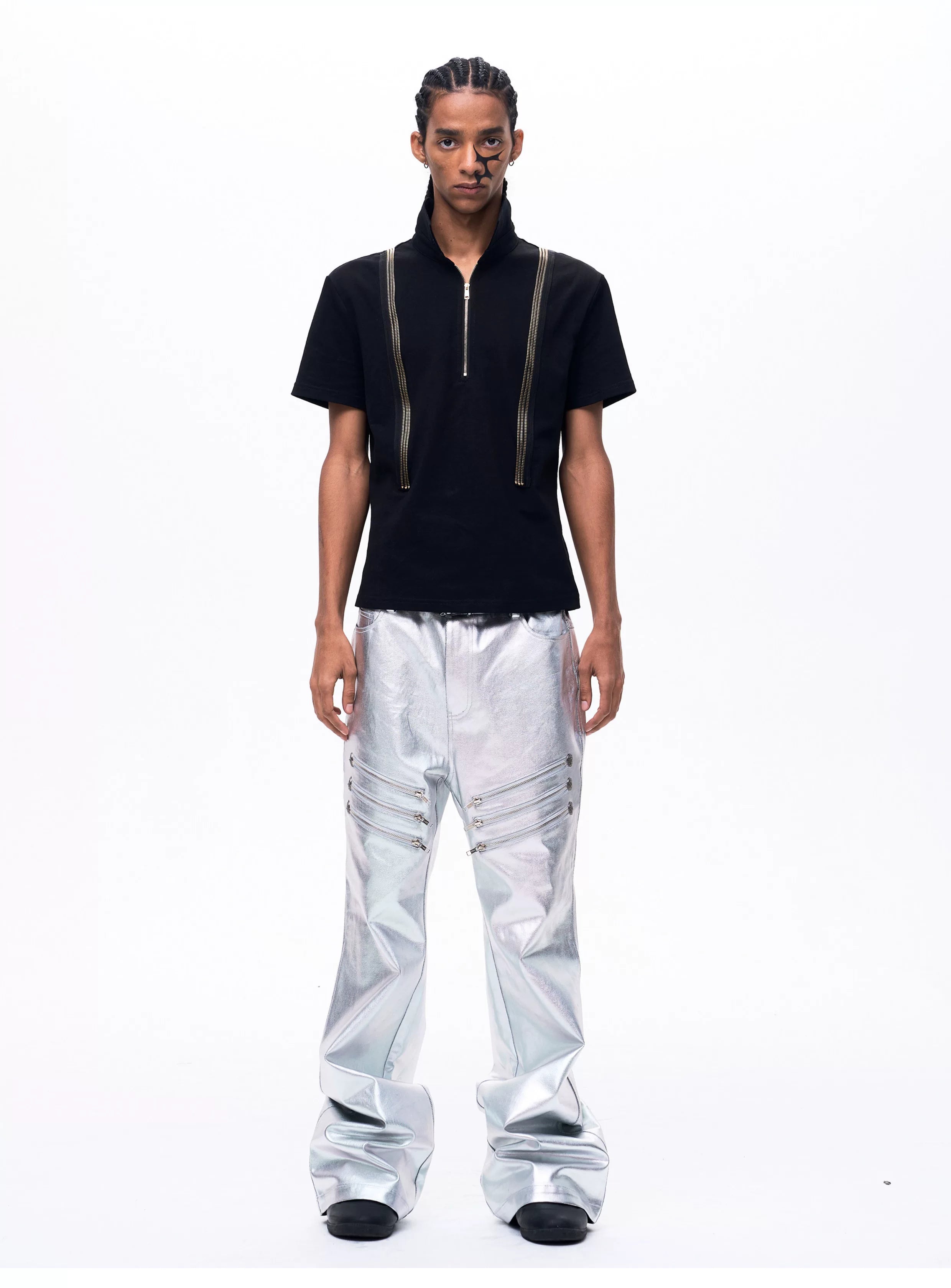Men's Liquid Metal Silver Flared Jeans