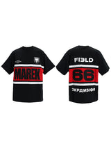Black White Red Striped Embroidered Tee