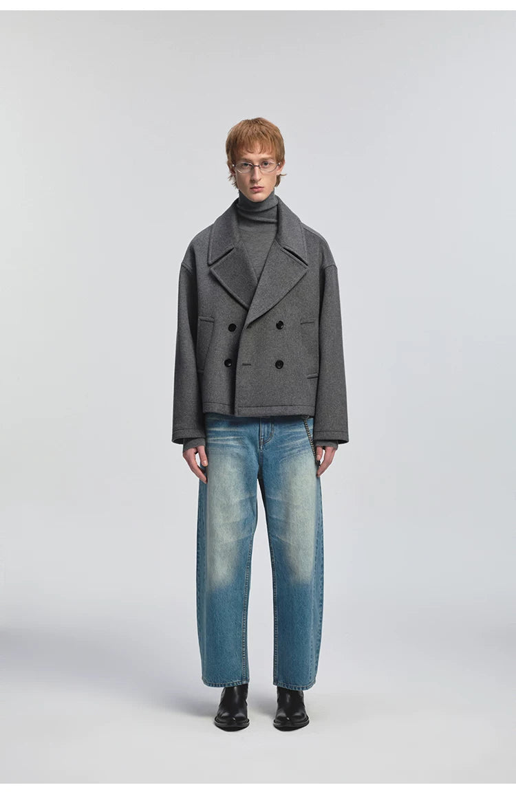 Curved Washed Denim Pants