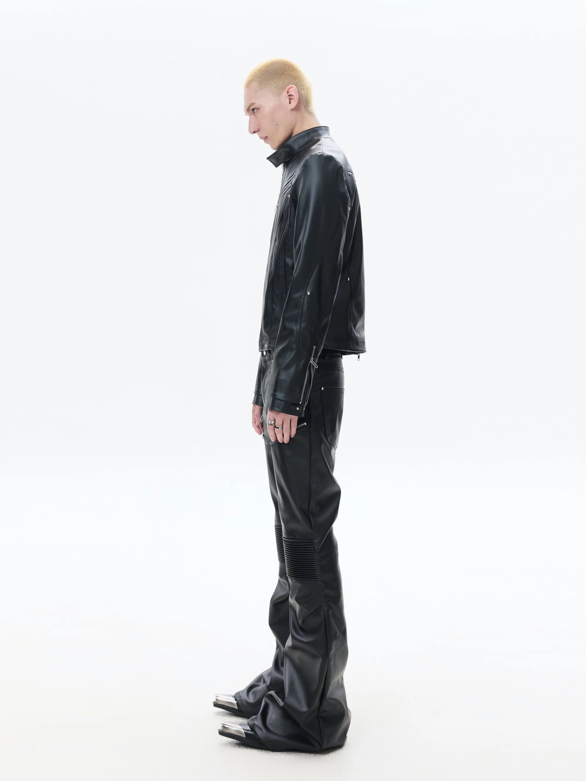 Men's Deconstructed Black Leather Biker Jacket