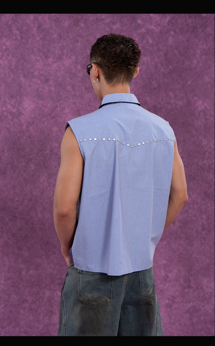 Men's Plaid Striped Patchwork Rivet Vest