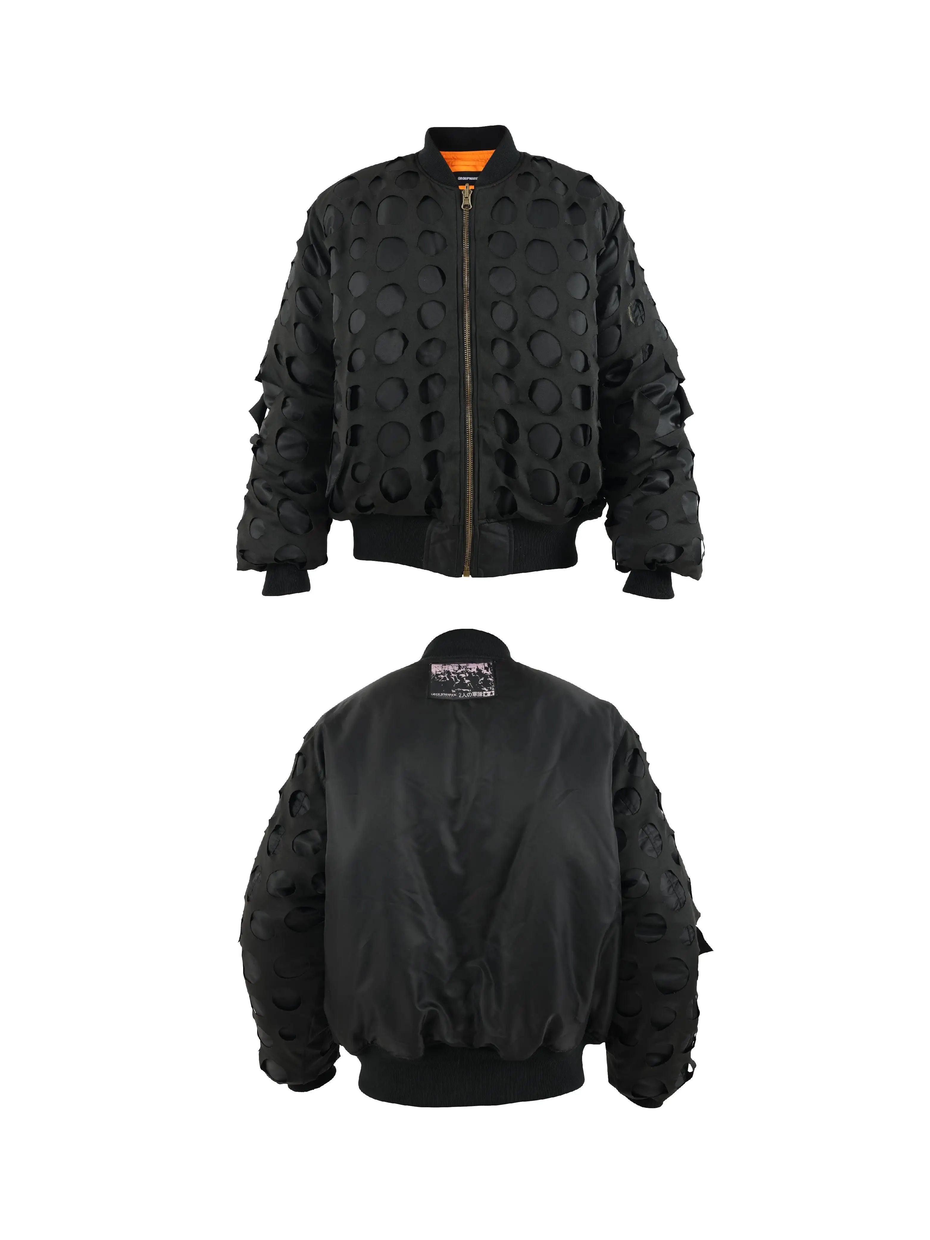 Cropped Black Distressed Puffer Bomber Jacket
