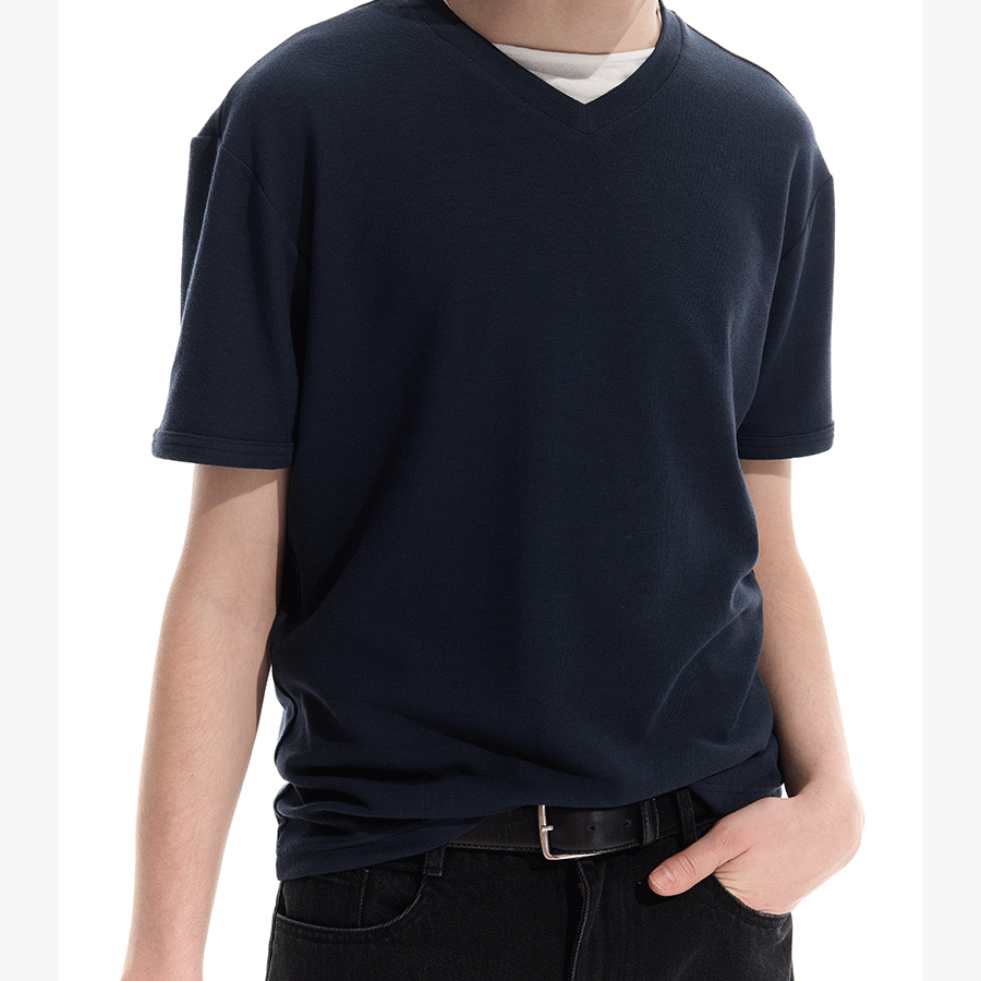 3-Tone Patchwork V-Neck Waffle Tee