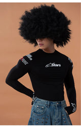Men's Black Racing Print Long-sleeved Tee