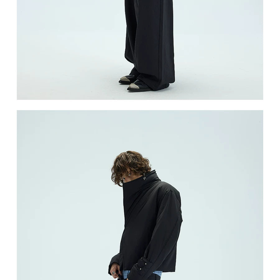 Two-Tone Single-Button Split Turtleneck Down Coat