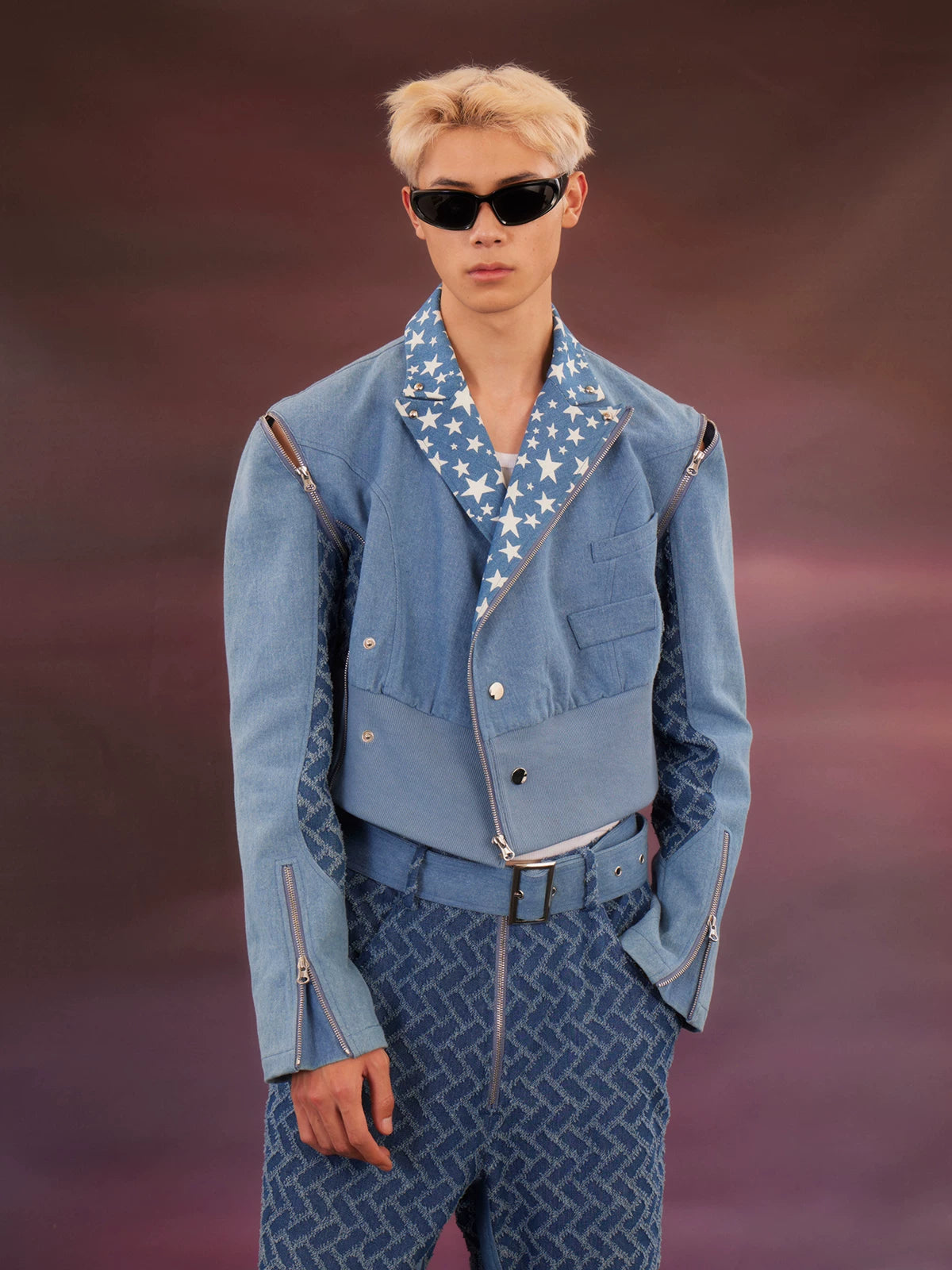 Detachable Zipper Star Cropped Denim Jacket