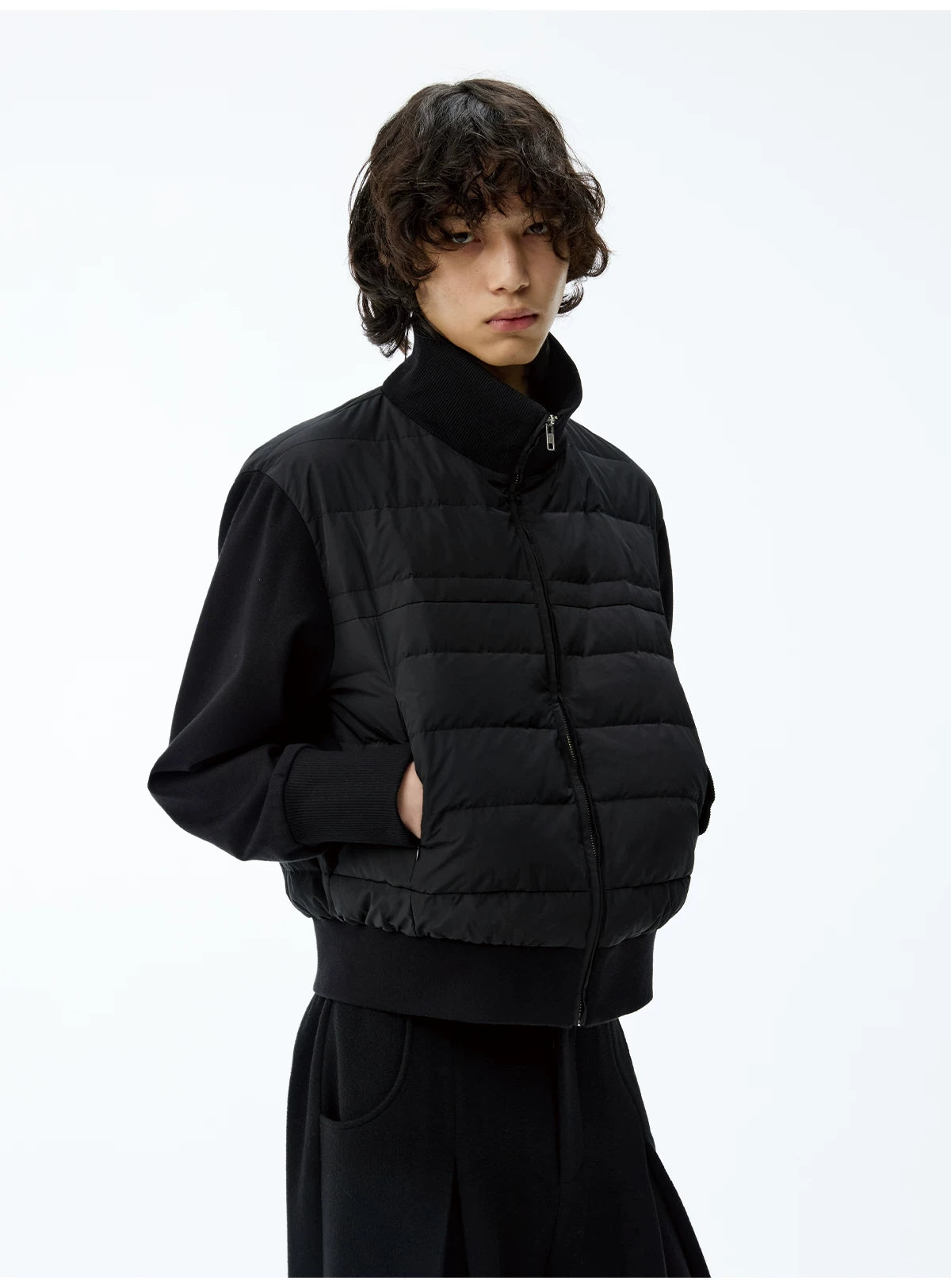 Lightweight Ribbed Stand Collar Down Jacket