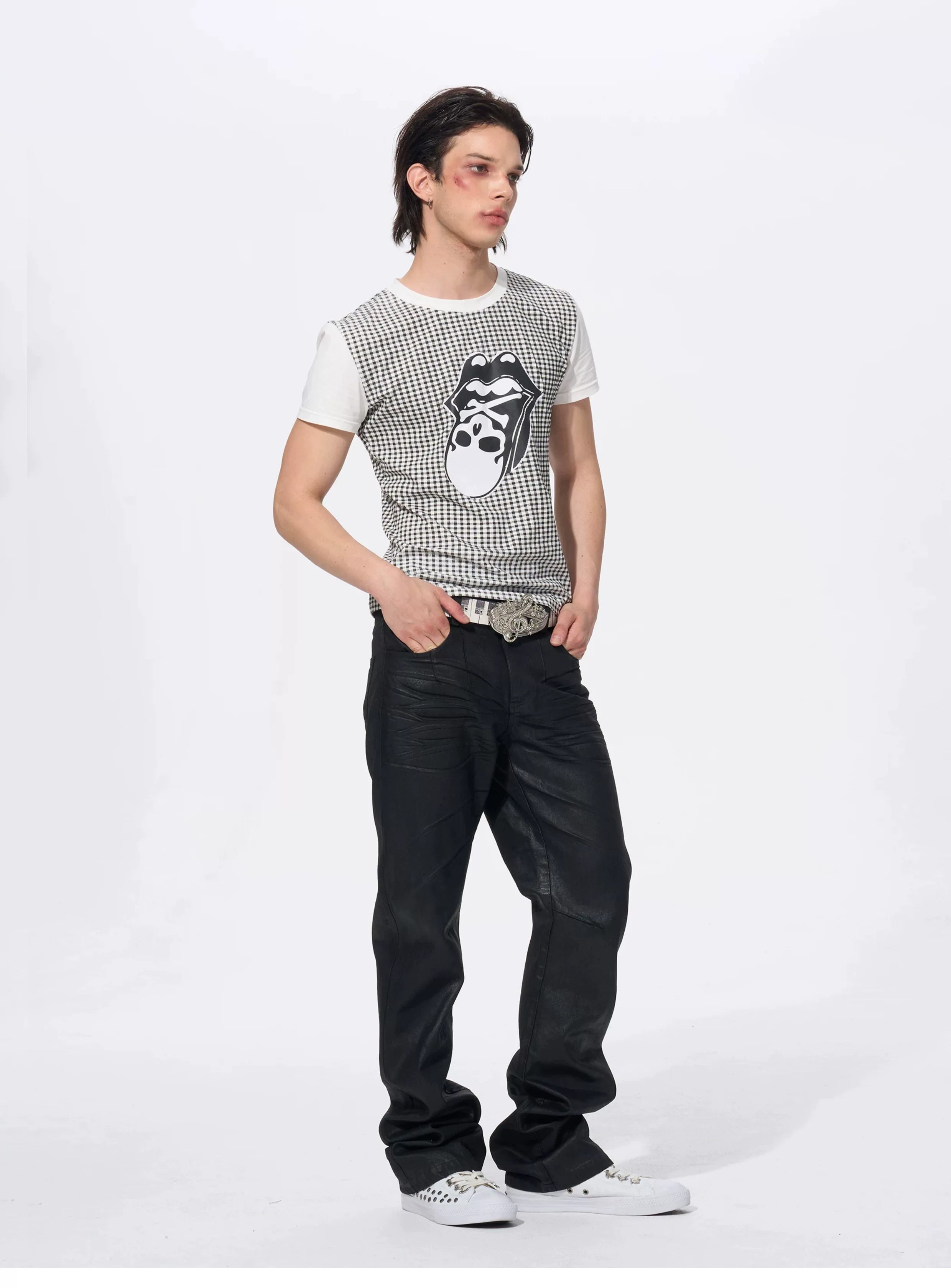 Men's Skull Print Plaid Tees