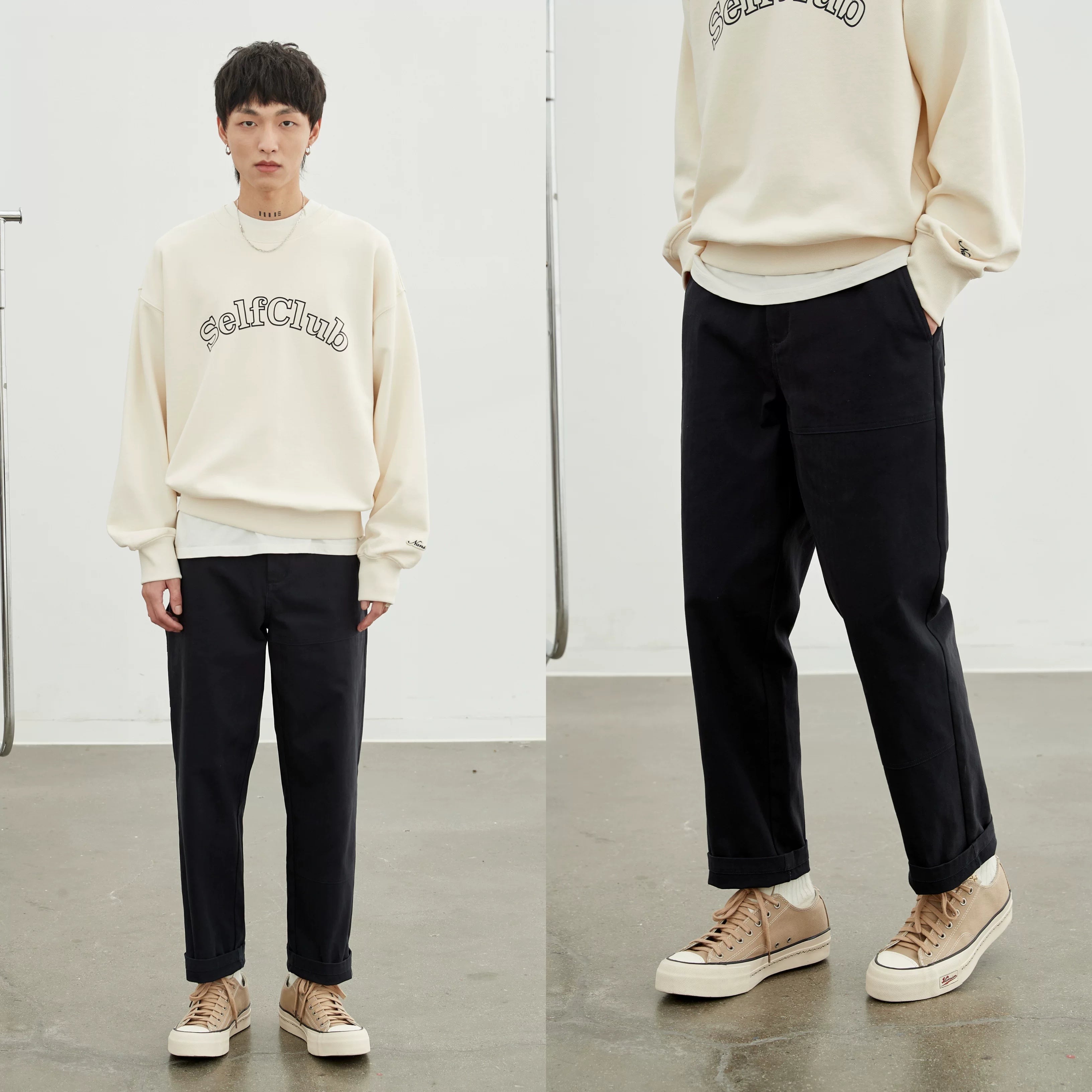Vintage Herringbone Elastic Waist Cargo Pants