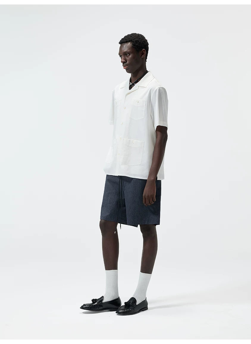 Short-Sleeve Cuban Collar Linen Blend Shirt