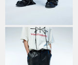 Men's Two-Tone Distressed Straight Leather Pants