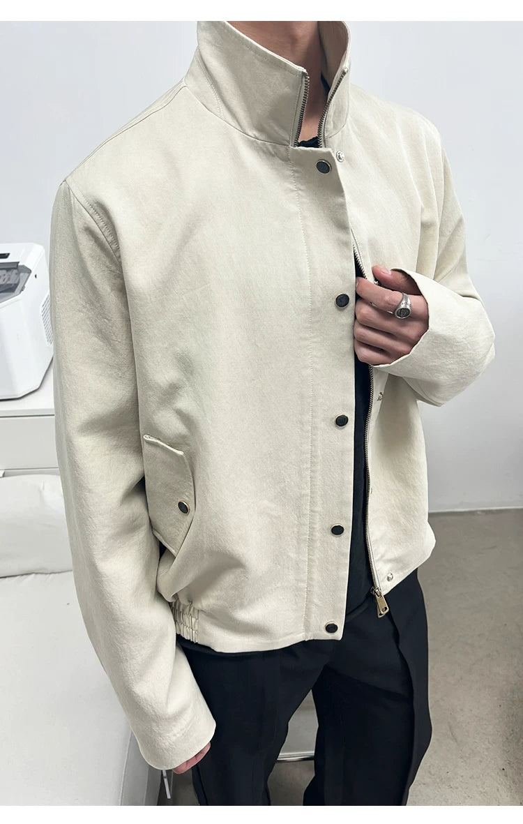 Turquoise Lyocell Wrinkle Stand Collar Jacket
