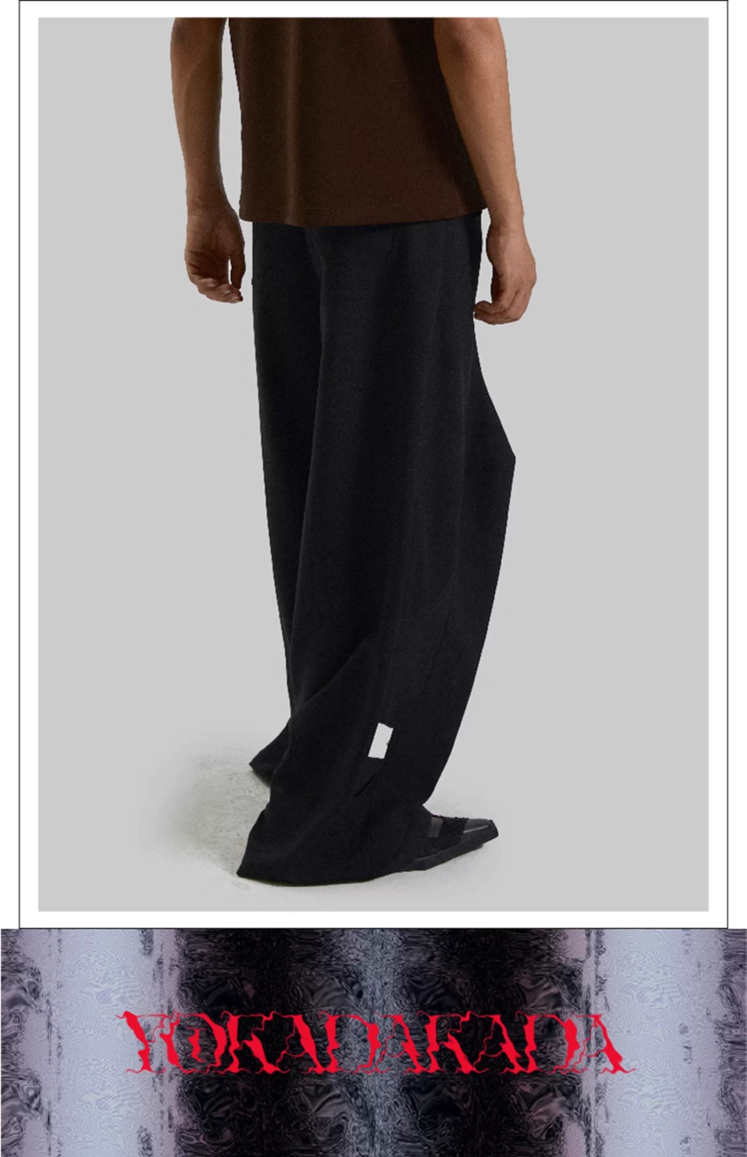 Black Patchwork Wide Leg Floor-Length Pants