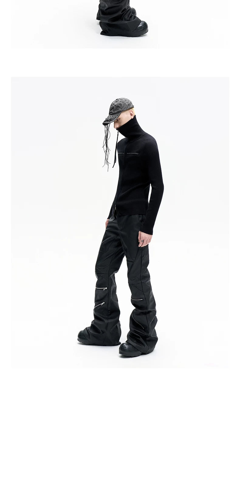 Double Zip High Neck Knit Cardigan