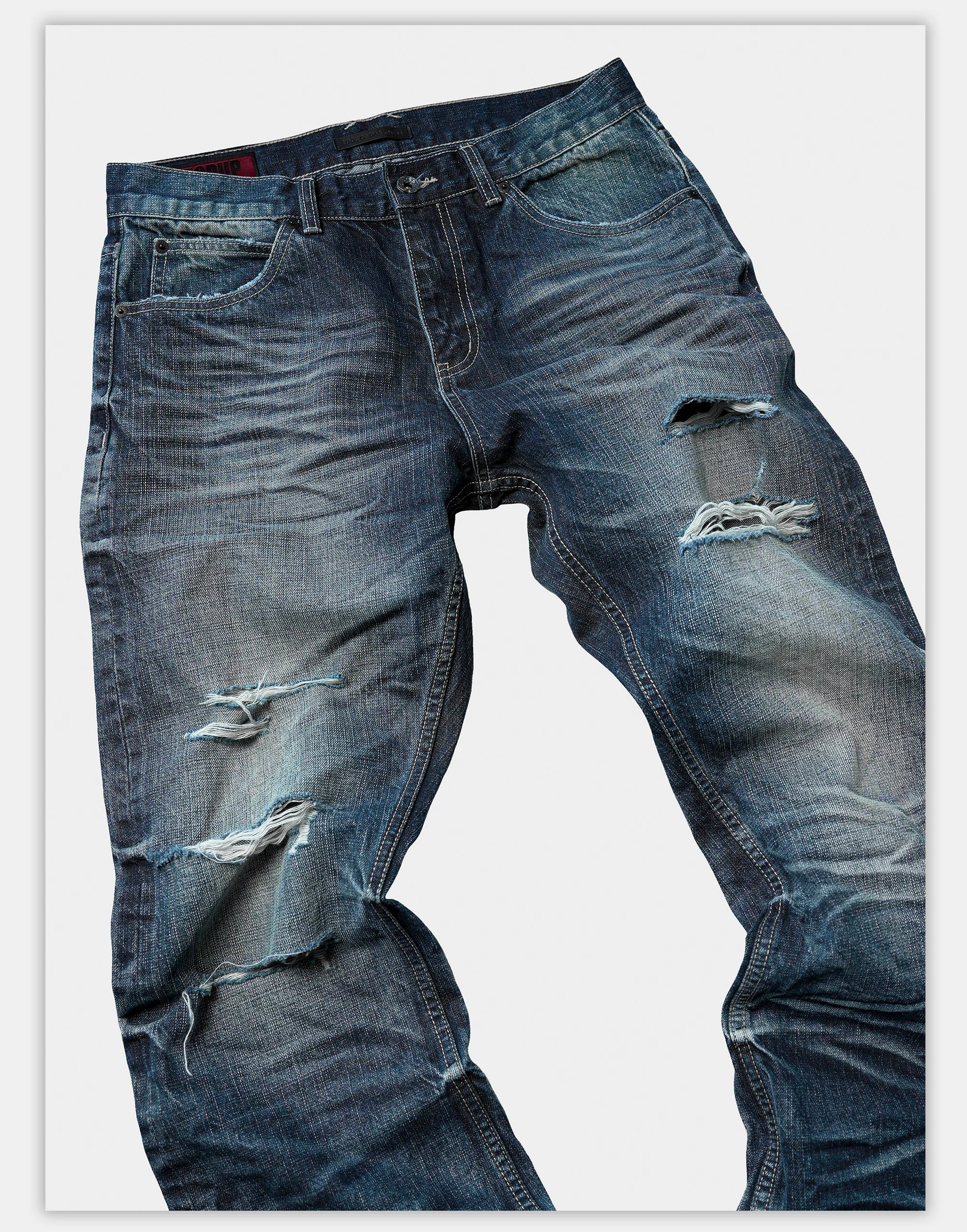 Distressed Red Selvedge Straight Jeans