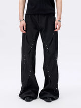 Pleated Wide Leg Raw Denim Jeans