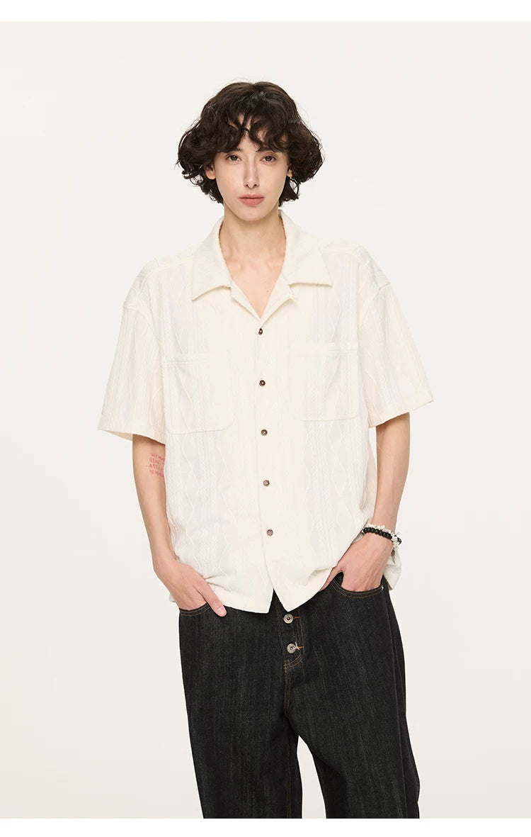 Wooden Button Short Sleeve Knitted Shirt