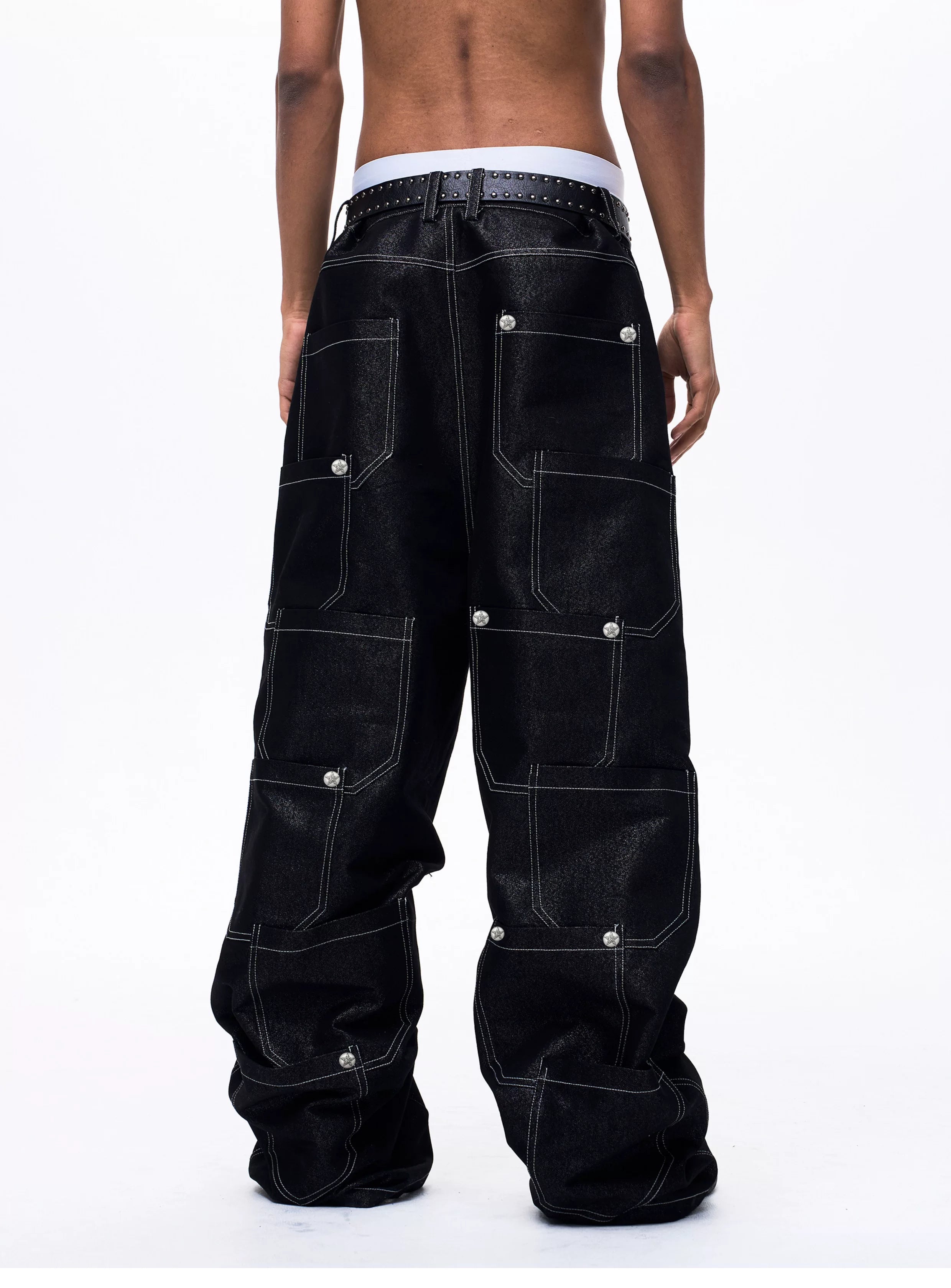 Men's Silver Multi Pocket Wide-Leg Jeans