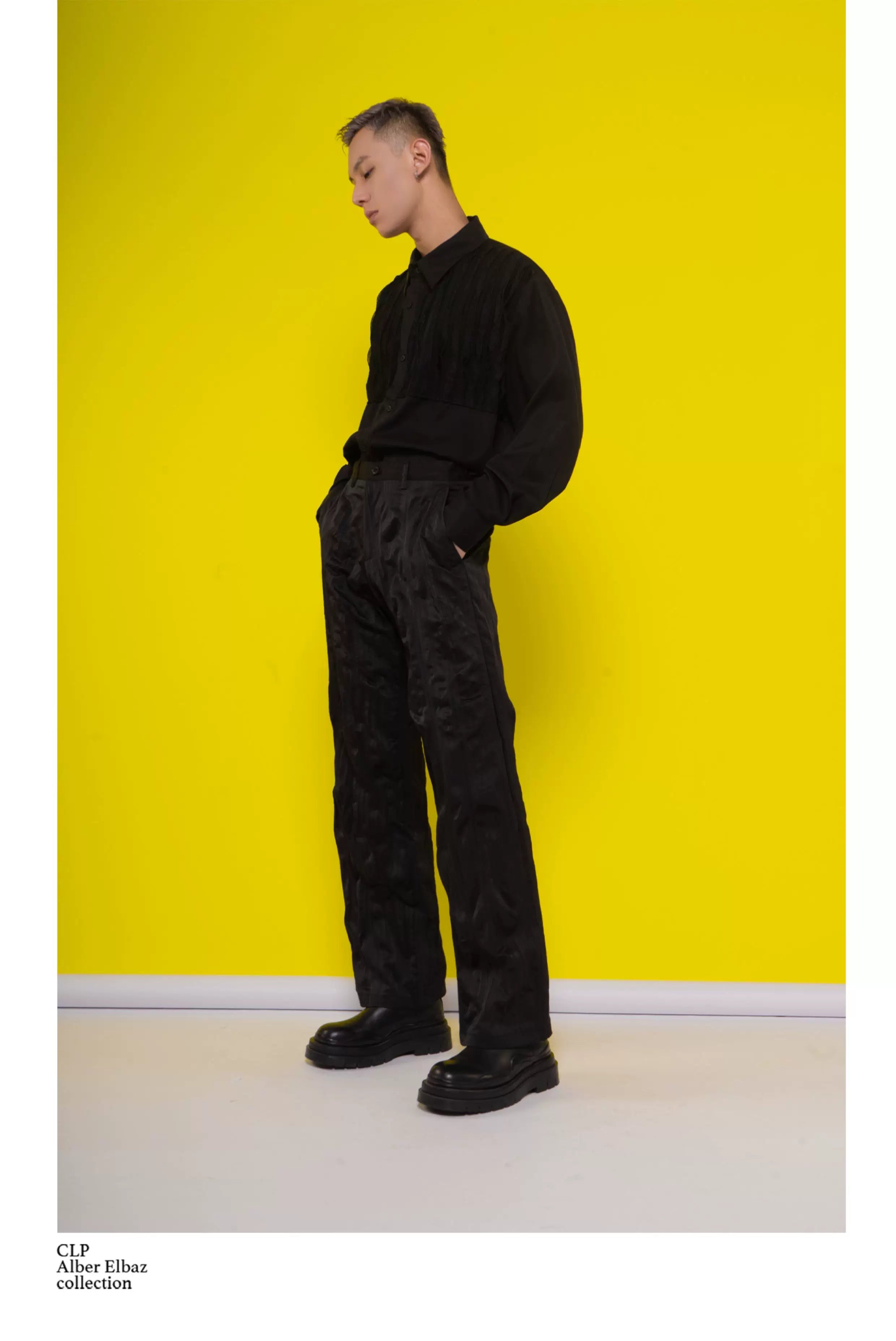 Black Khaki Pleated Wide Leg Pants