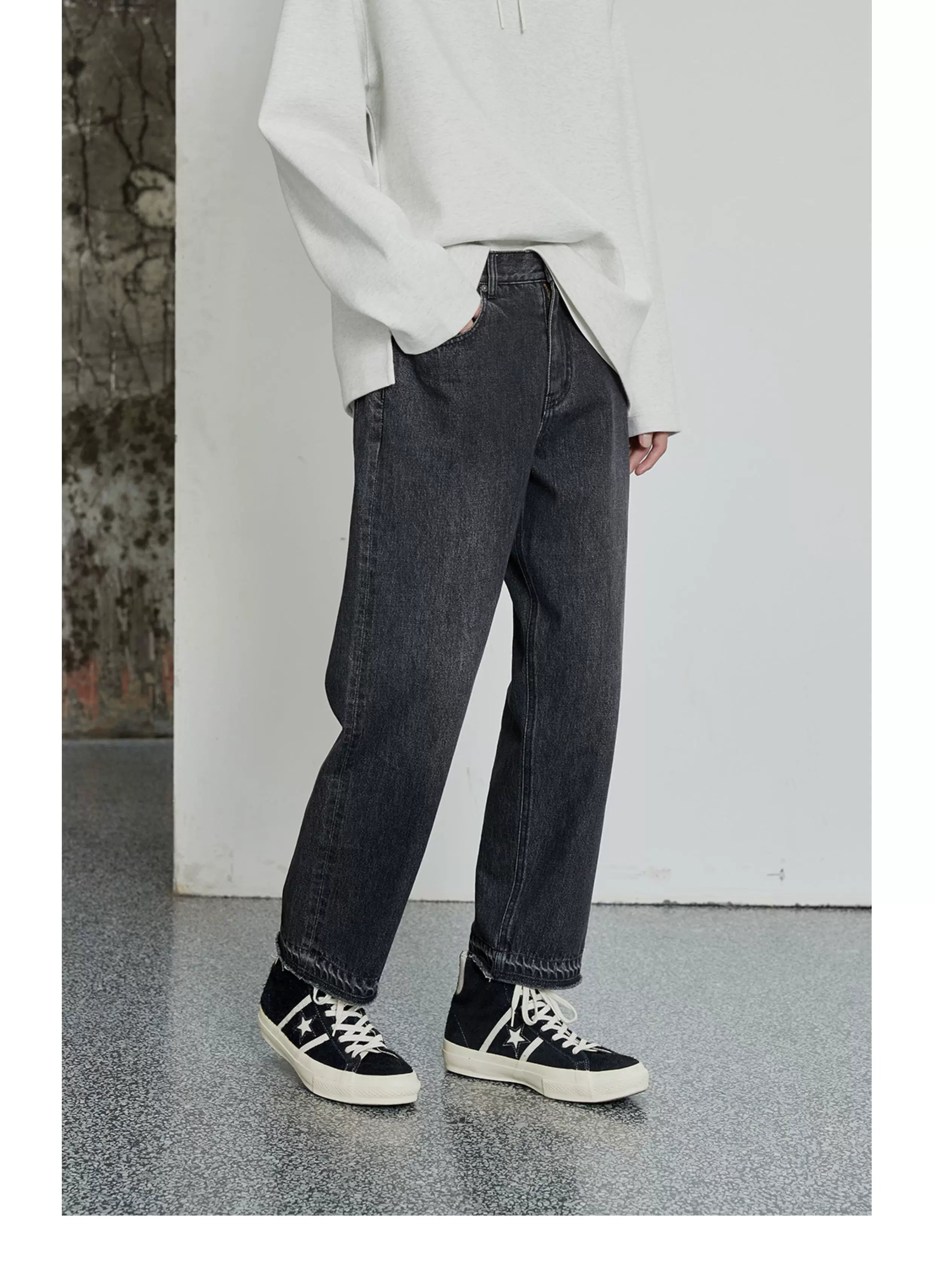 Vintage Washed Distressed Straight Cropped Jeans