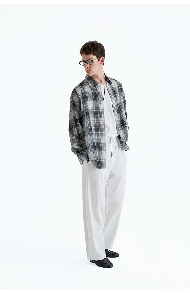 Plaid Woven Cotton Long Sleeve Shirt