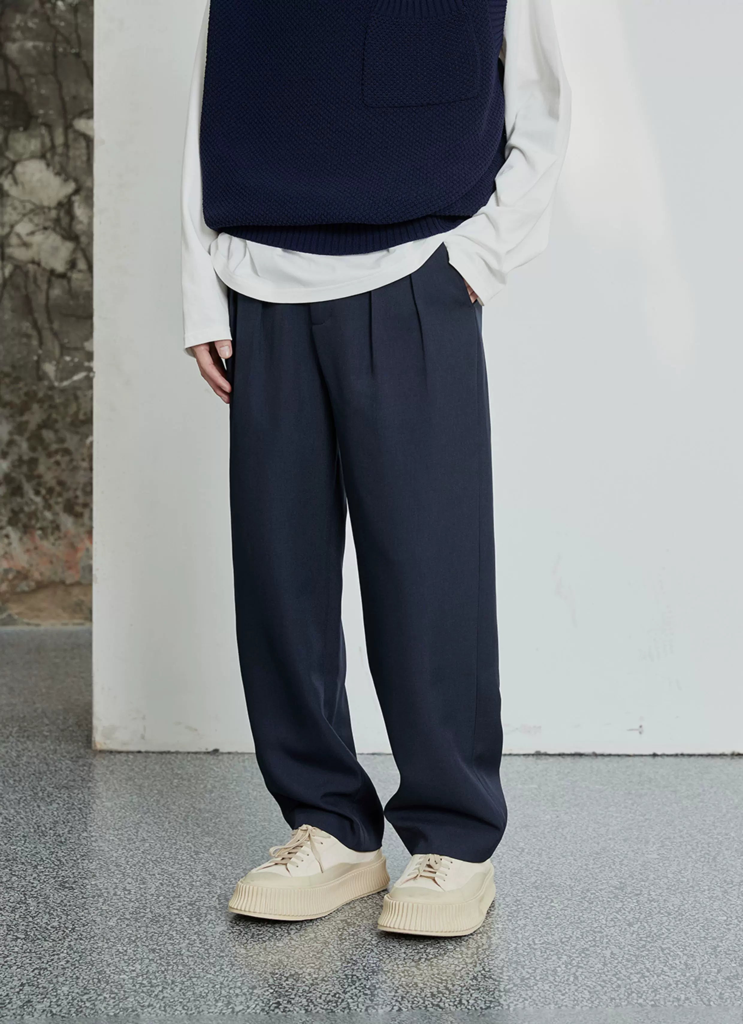 Pleated Wide Leg Suit Pants