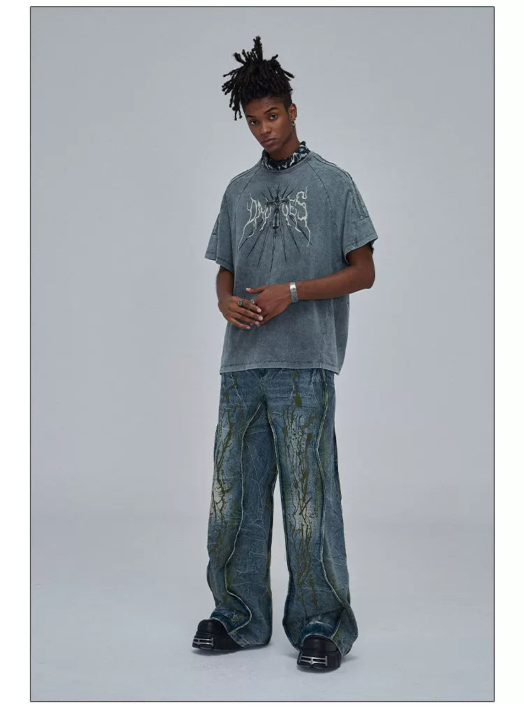 American Wide-Leg Washed Dirtyfit Jeans