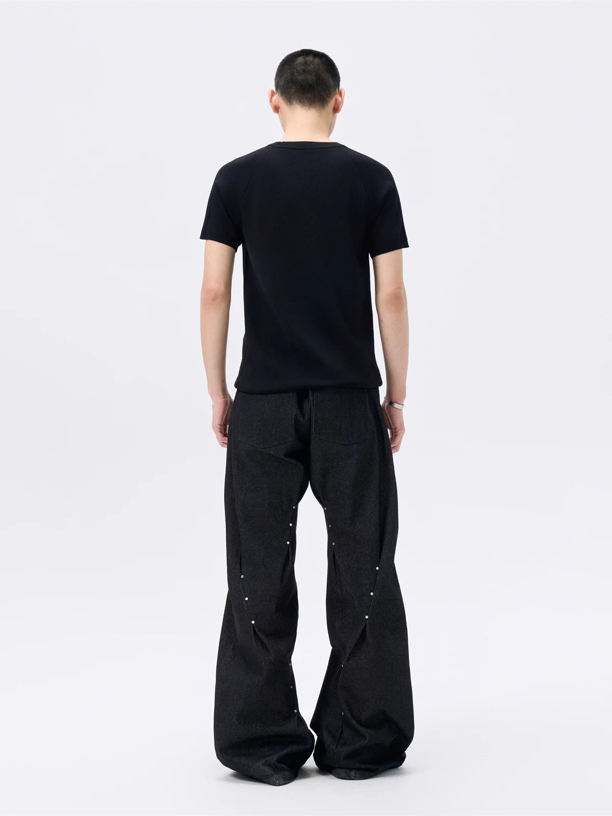 Pleated Wide Leg Raw Denim Jeans