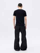 Pleated Wide Leg Raw Denim Jeans